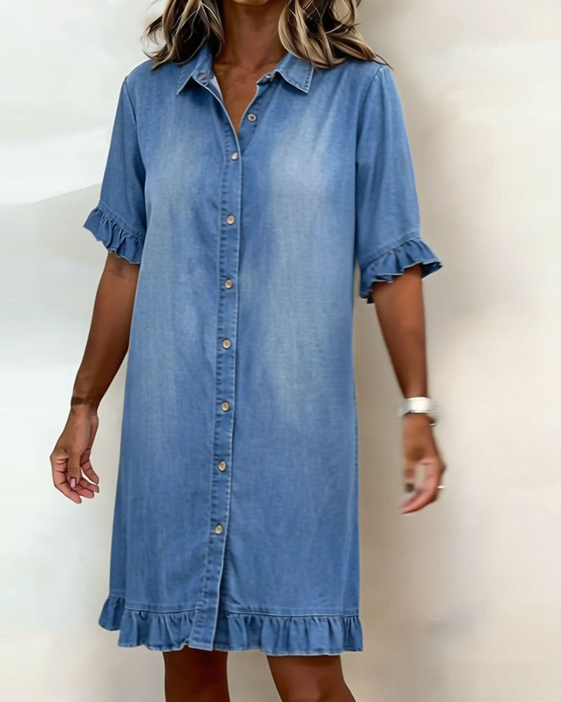Natascha | Bequemes Jeanskleid mit Volantärmeln