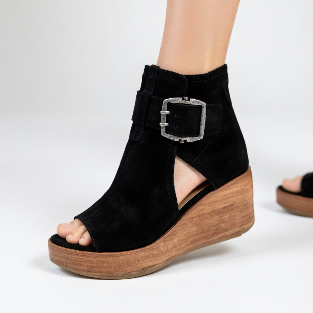 Olivia | Damen-Stiefeletten mit Keilabsatz und offener Spitze