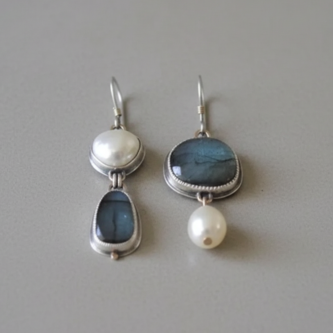 Isabella | Vintage Ohrringe mit blauem Stein und Perle