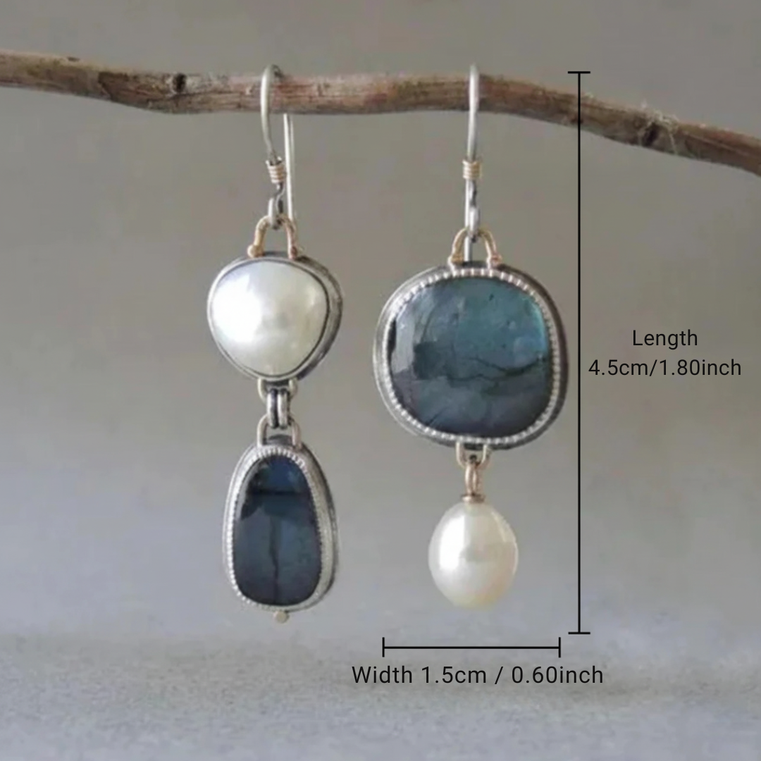 Isabella | Vintage Ohrringe mit blauem Stein und Perle