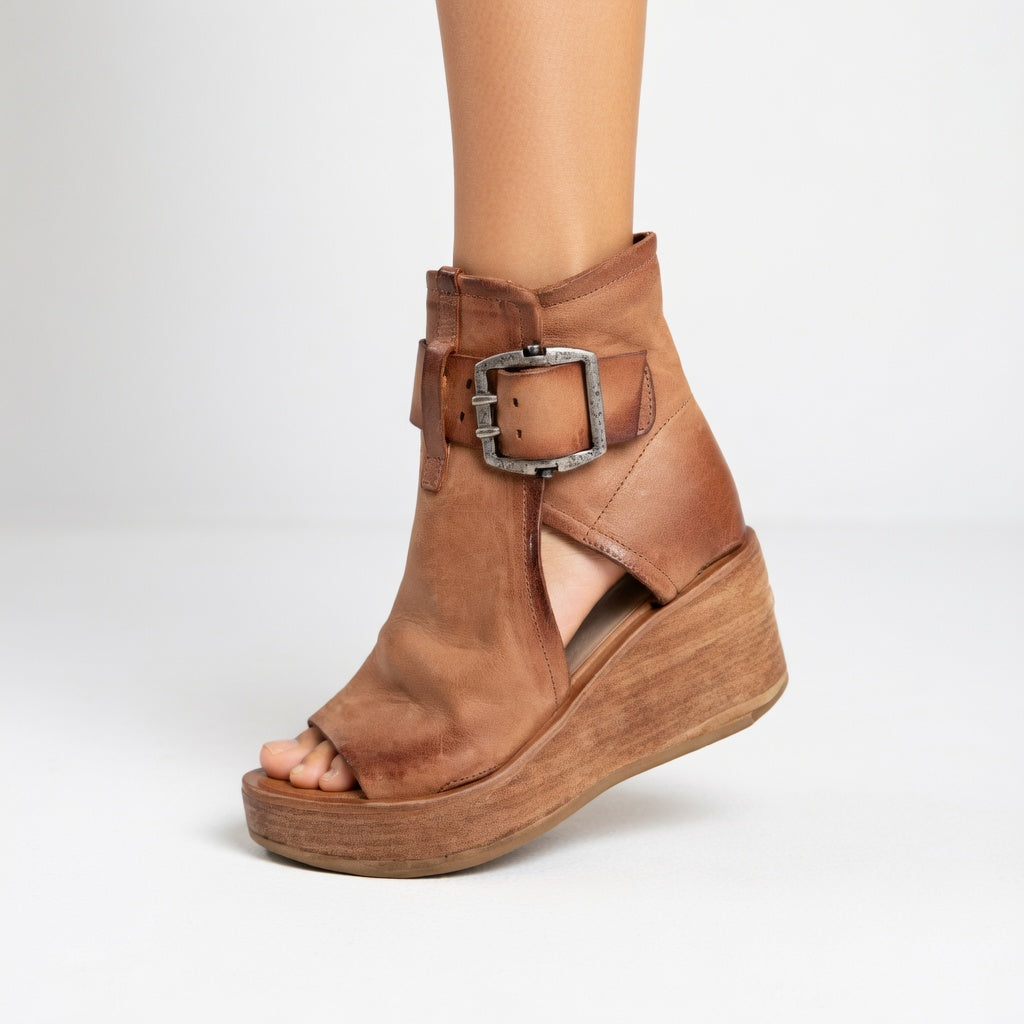 Olivia | Damen-Stiefeletten mit Keilabsatz und offener Spitze