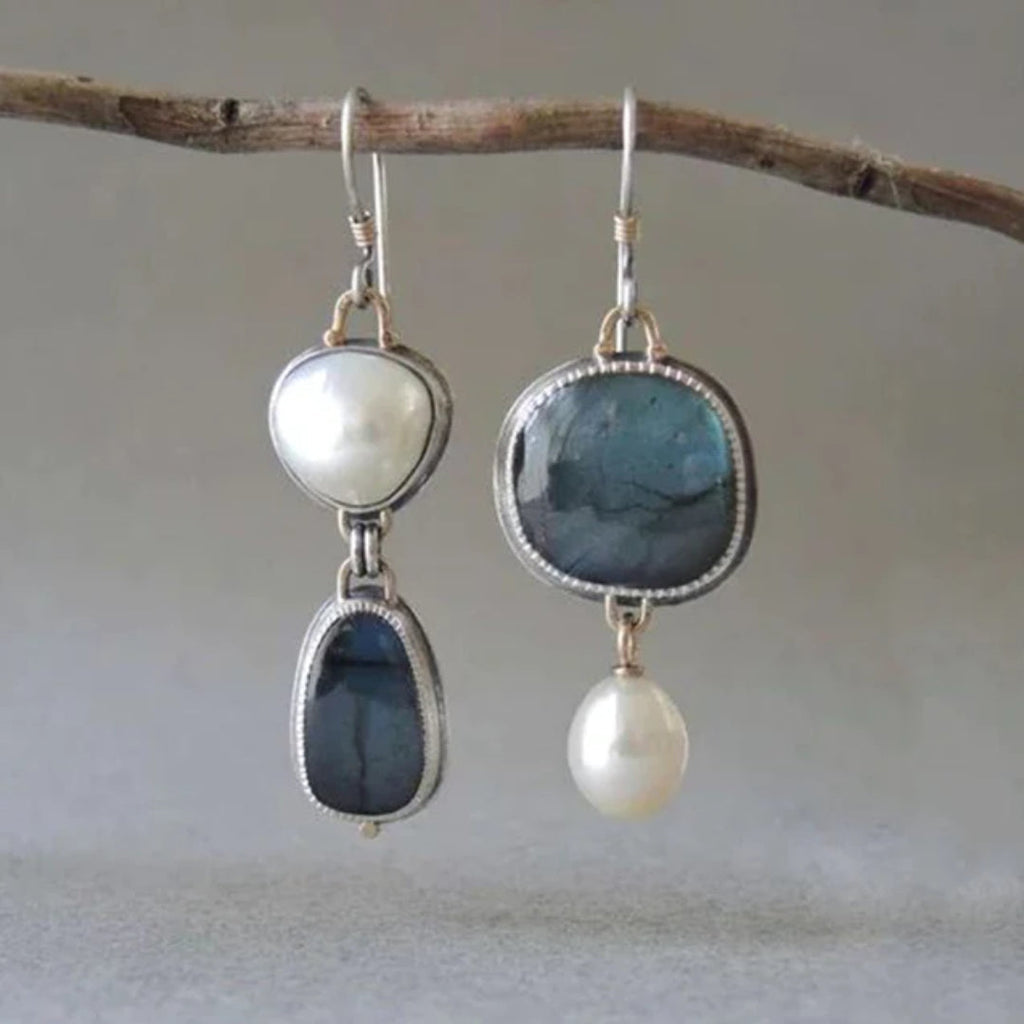 Isabella | Vintage Ohrringe mit blauem Stein und Perle