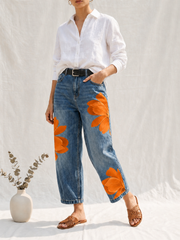 Beatrice | Orangefarbene, elegante Loose-Fit-Jeans