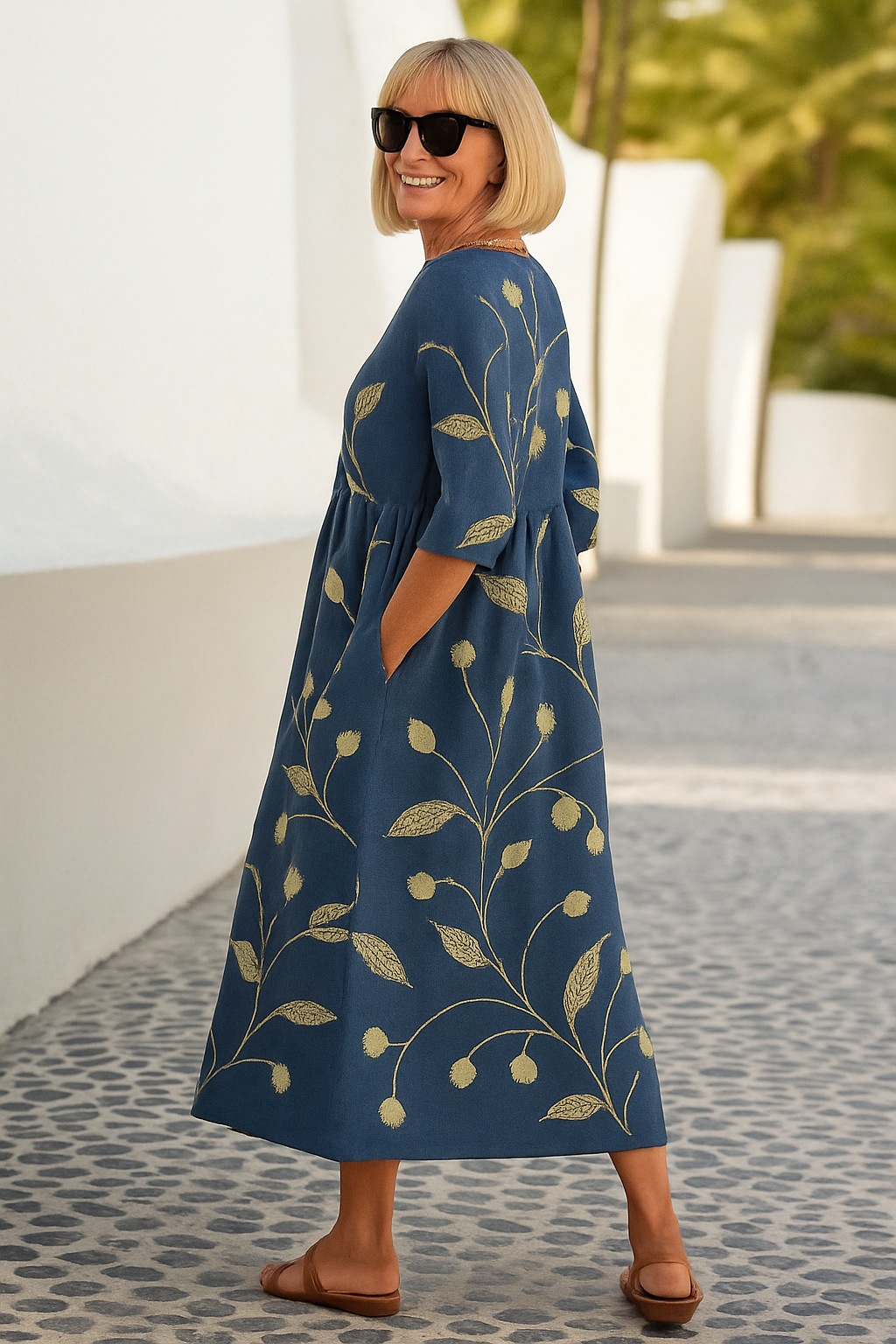 Eliza | Elegantes Midikleid mit Ärmeln – Komfort und Ruhe