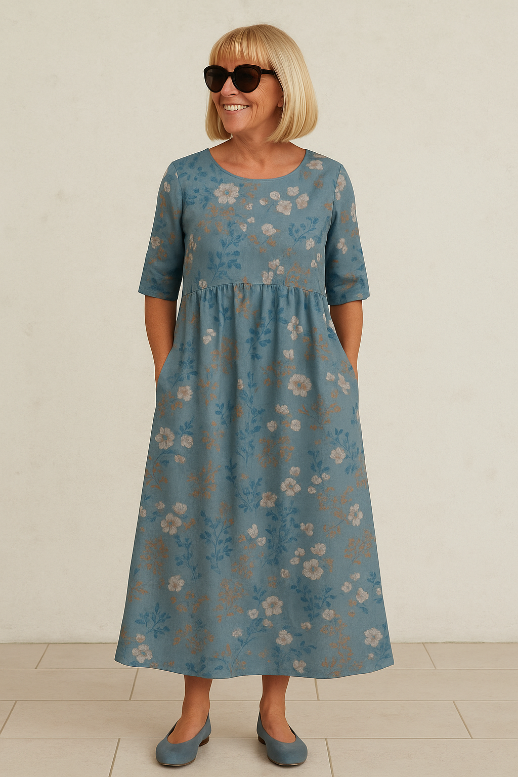 Eliza | Elegantes Midikleid mit Ärmeln – Komfort und Ruhe