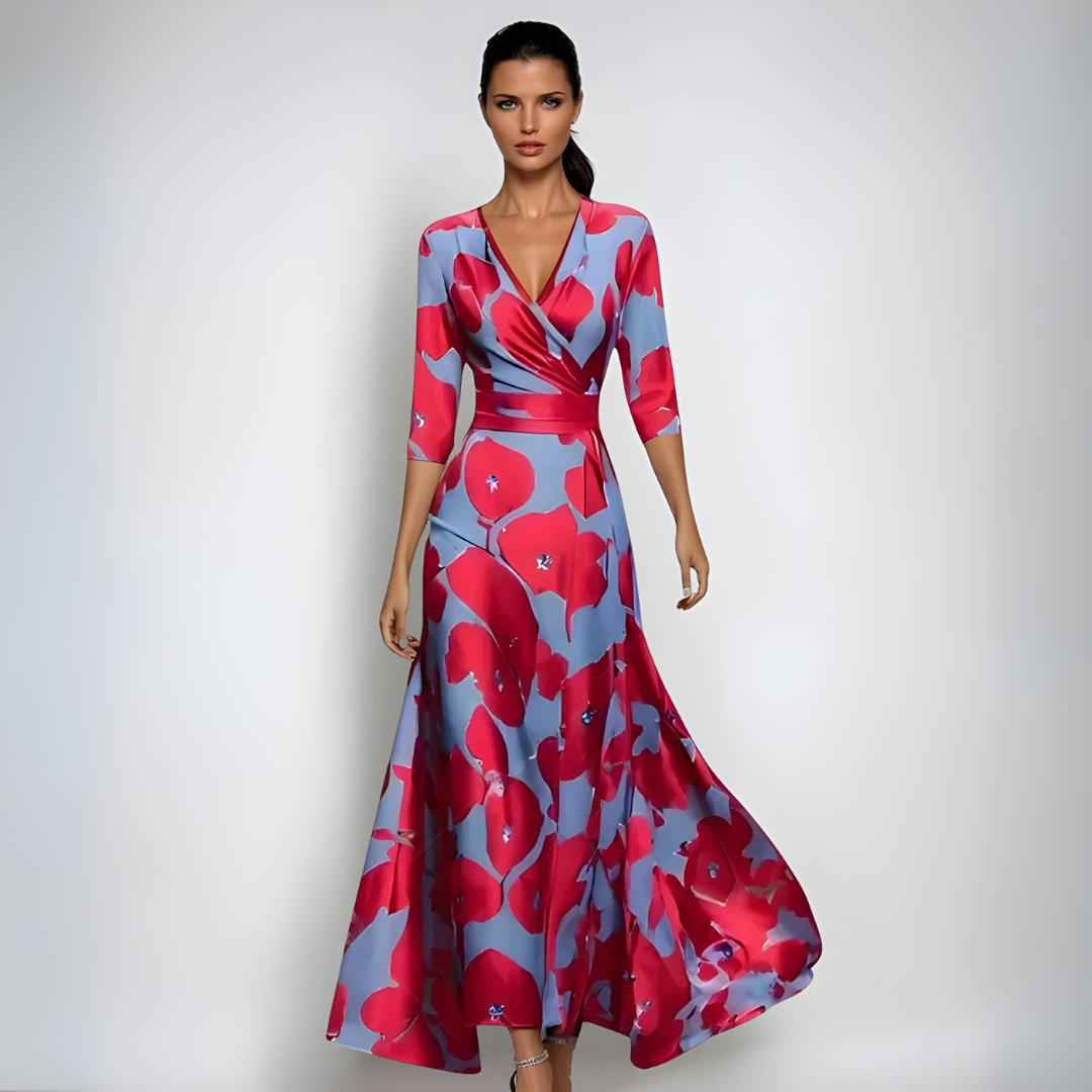Melissa | Damen-Maxikleid mit Blumendruck und Wickelmodell