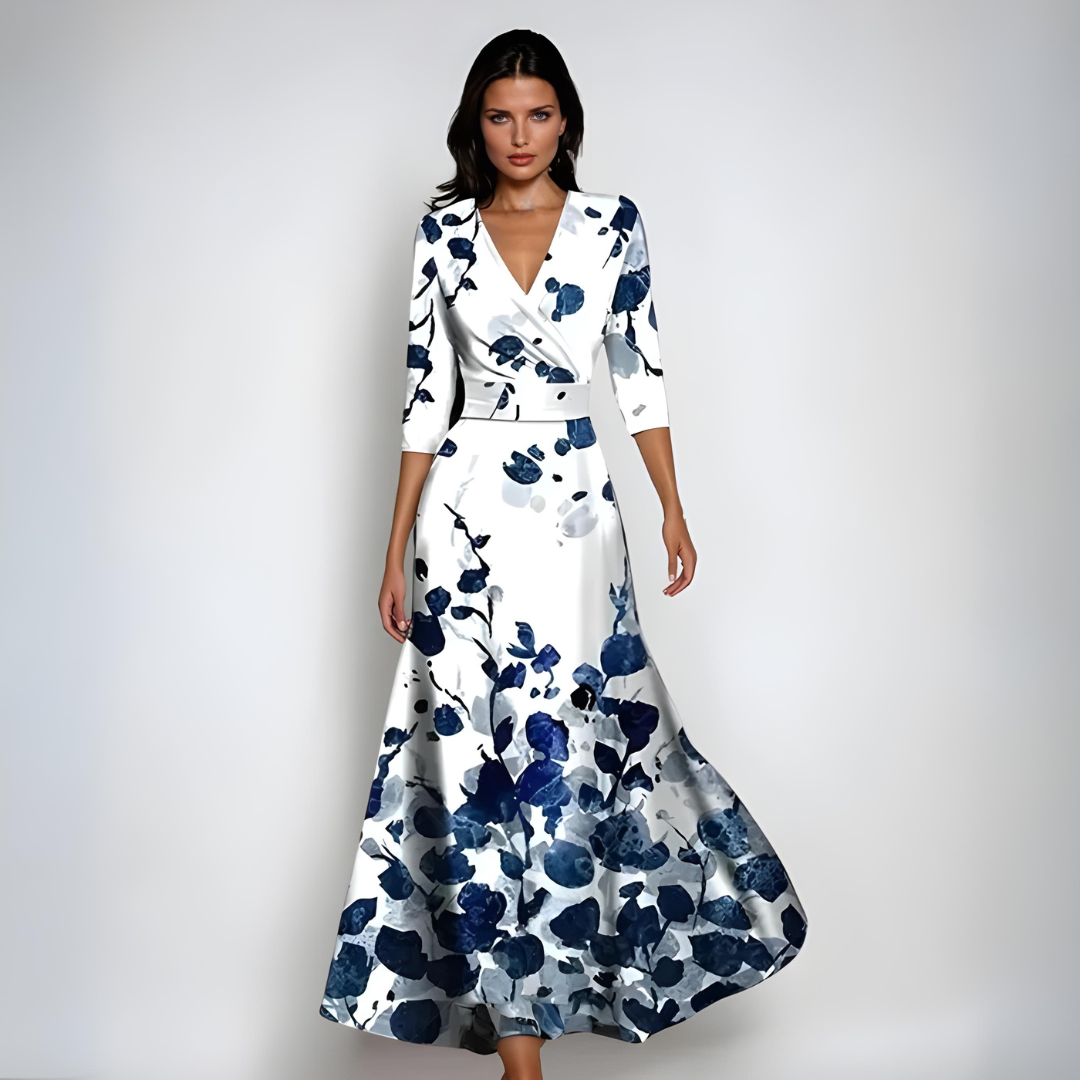 Melissa | Damen-Maxikleid mit Blumendruck und Wickelmodell