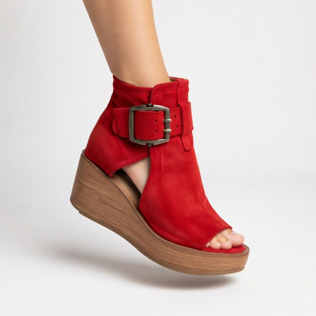 Olivia | Damen-Stiefeletten mit Keilabsatz und offener Spitze
