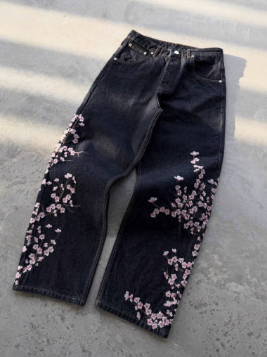 Estelle | Baggy-Jeans mit Kirschblüten-Stickerei