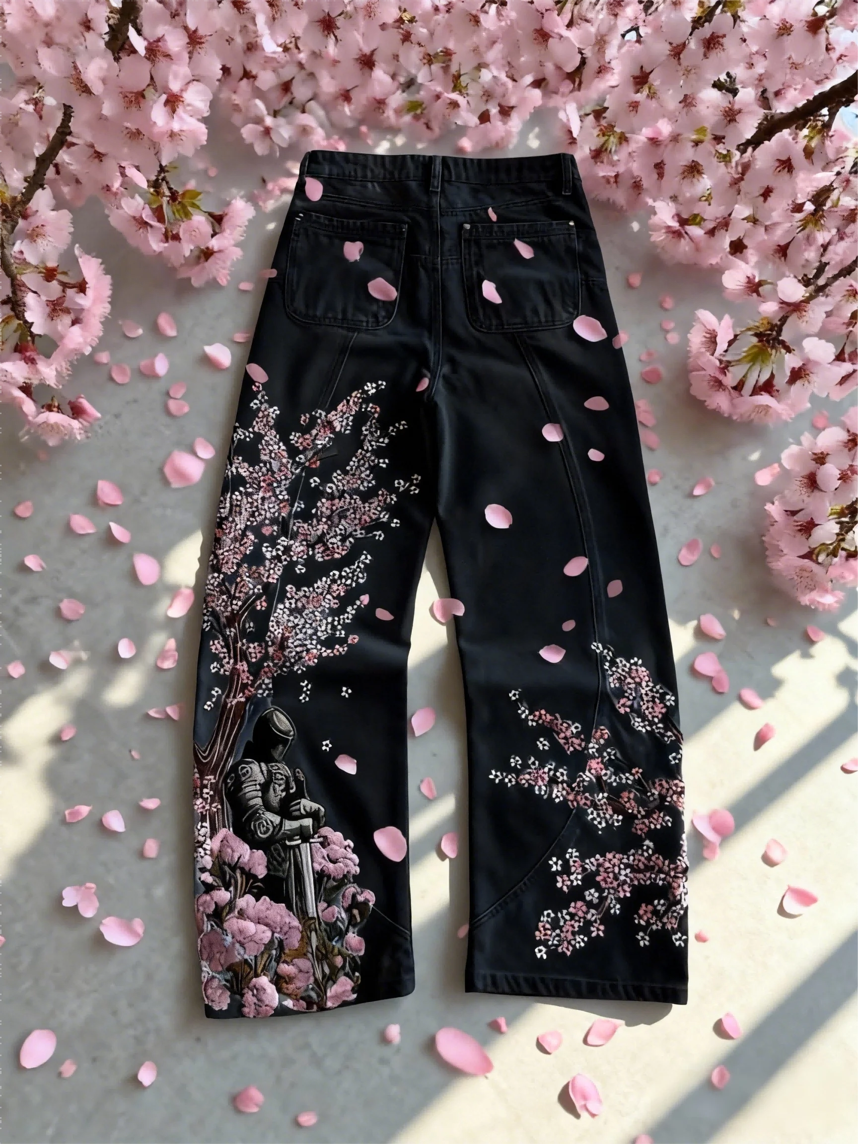 Estelle | Baggy-Jeans mit Kirschblüten-Stickerei