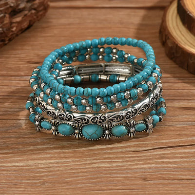 Bernstein | Böhmisches türkisfarbenes Perlenarmband-Set