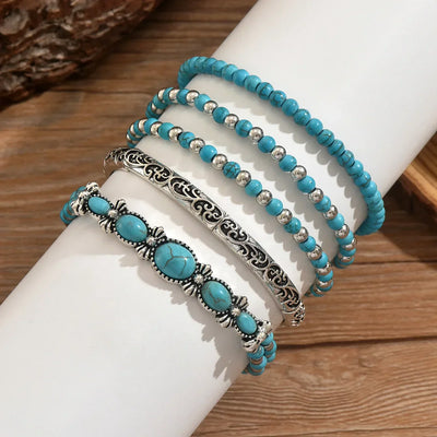 Bernstein | Böhmisches türkisfarbenes Perlenarmband-Set