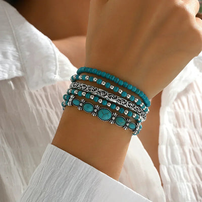 Bernstein | Böhmisches türkisfarbenes Perlenarmband-Set