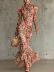 Christel | Vintage Maxikleid mit Puffärmeln
