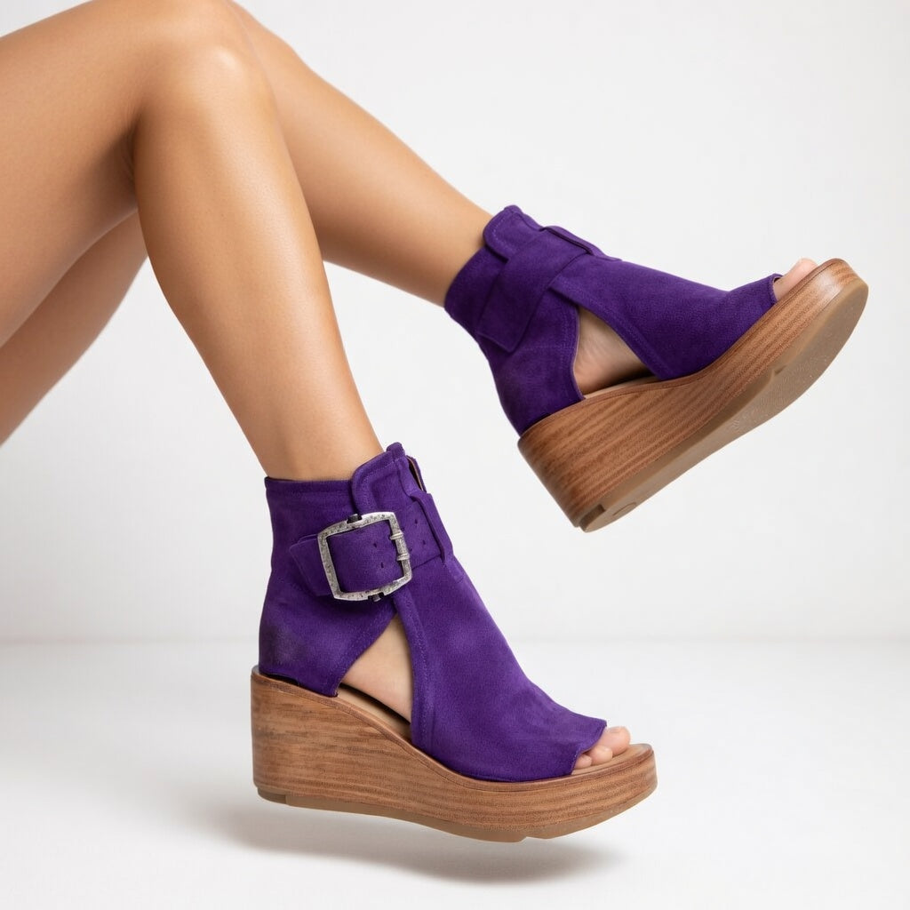 Olivia | Damen-Stiefeletten mit Keilabsatz und offener Spitze