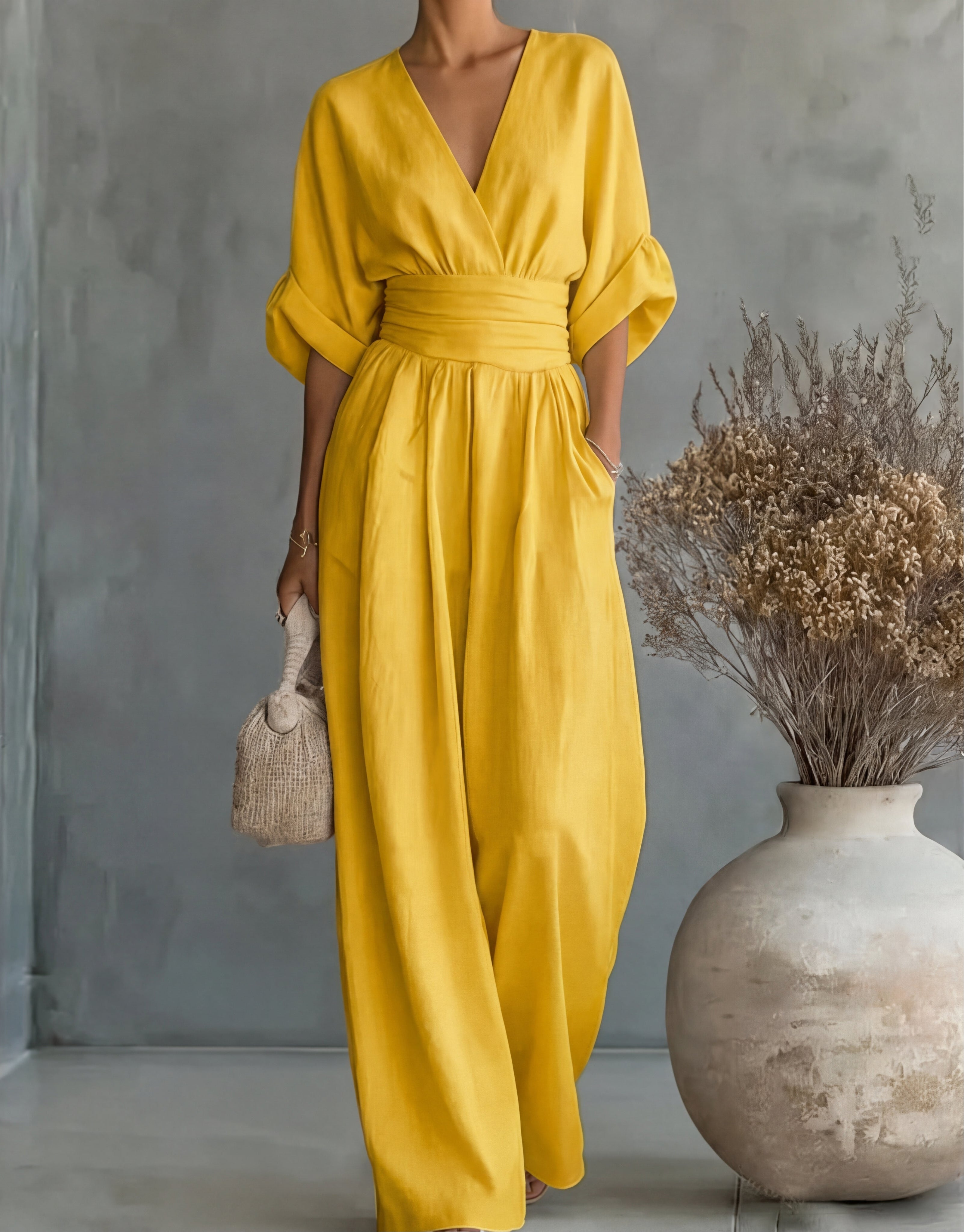 Franziska | Eleganter Overall mit V-Ausschnitt und weitem Bein