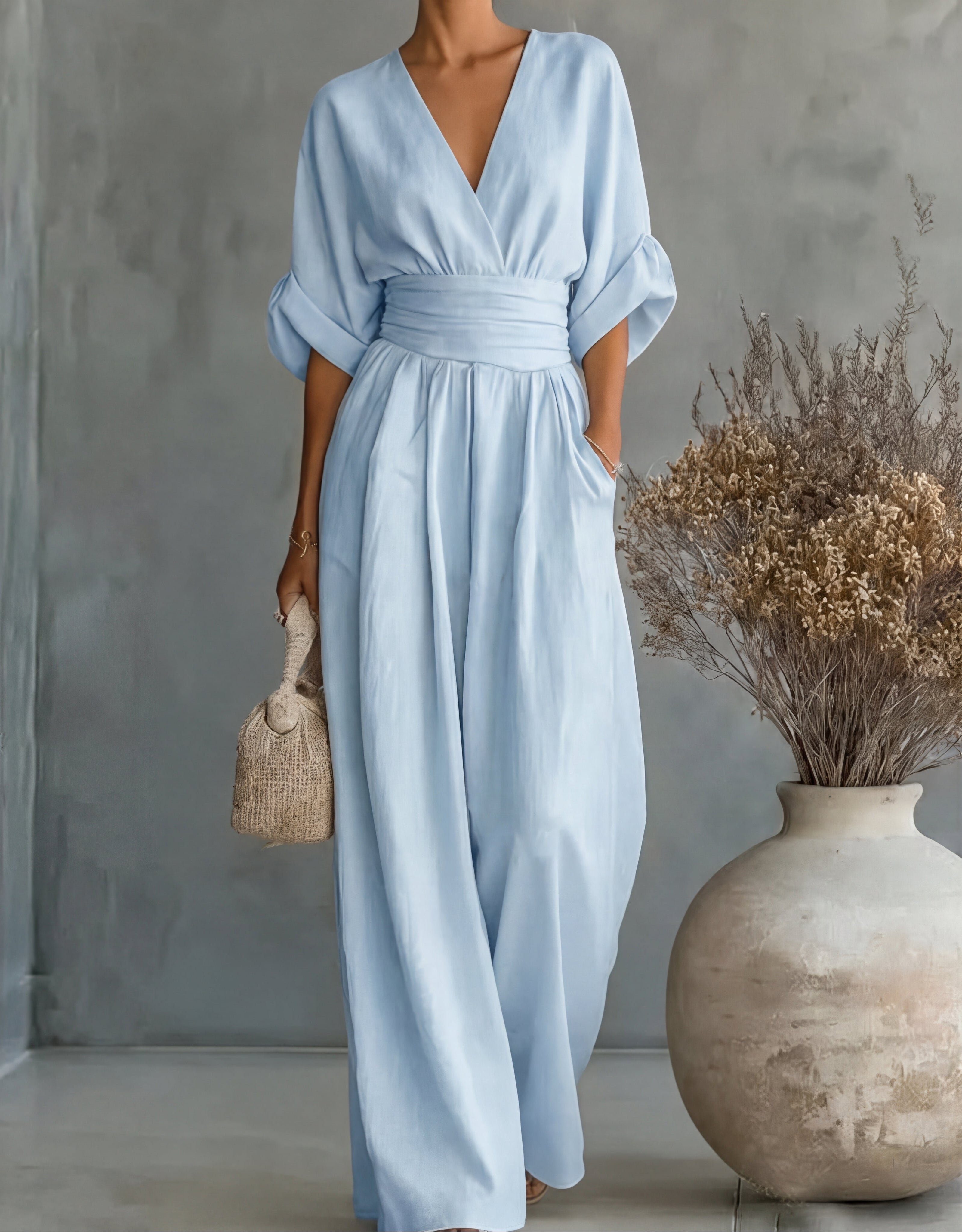 Franziska | Eleganter Overall mit V-Ausschnitt und weitem Bein