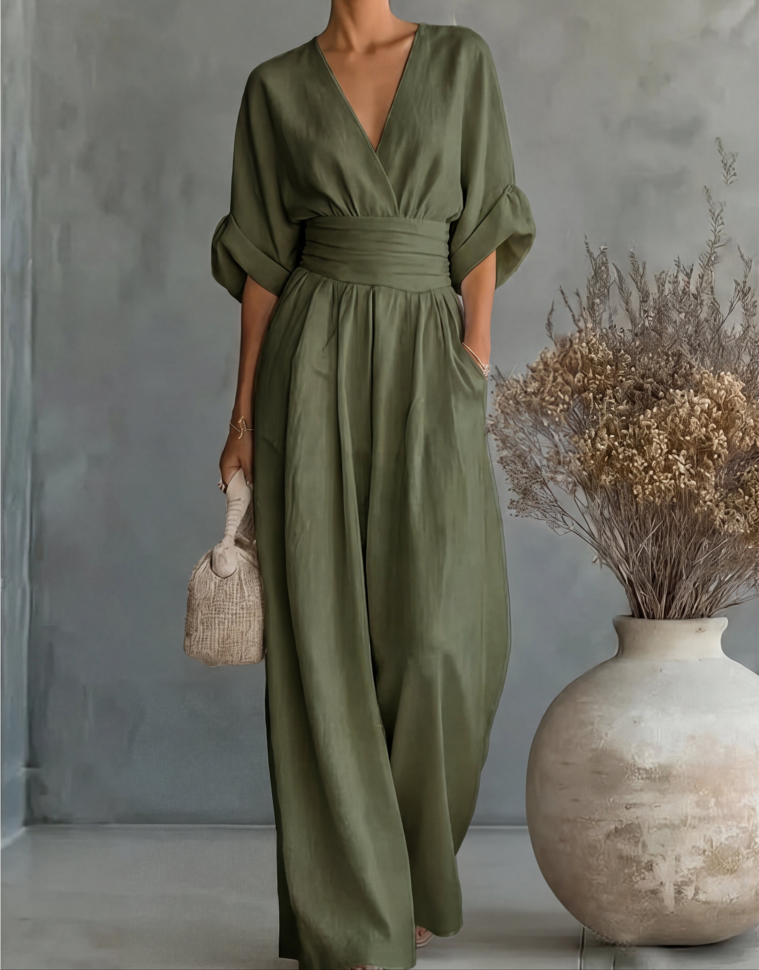 Franziska | Eleganter Overall mit V-Ausschnitt und weitem Bein