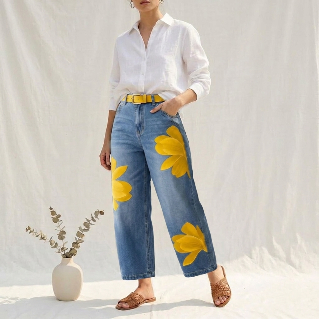 Beatrice | Elegante gelbe Jeans mit Lockerer-Passform