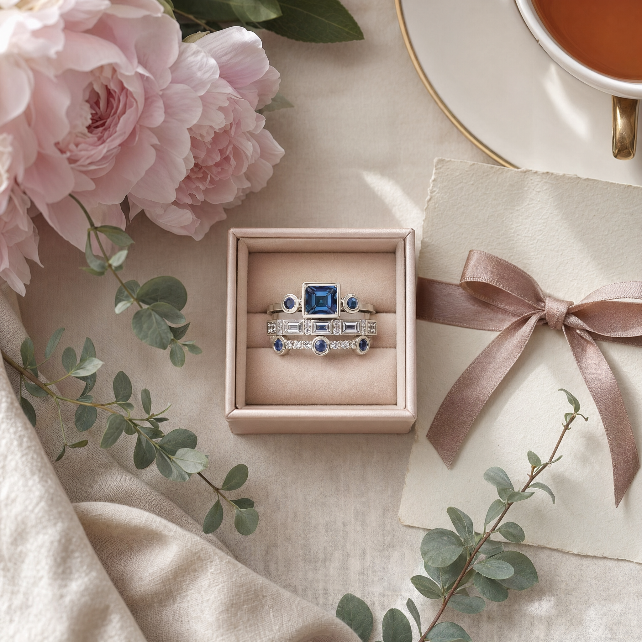 Ozean | Vintage Blaues Kristall Ring Set