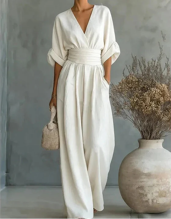 Franziska | Eleganter Overall mit V-Ausschnitt und weitem Bein