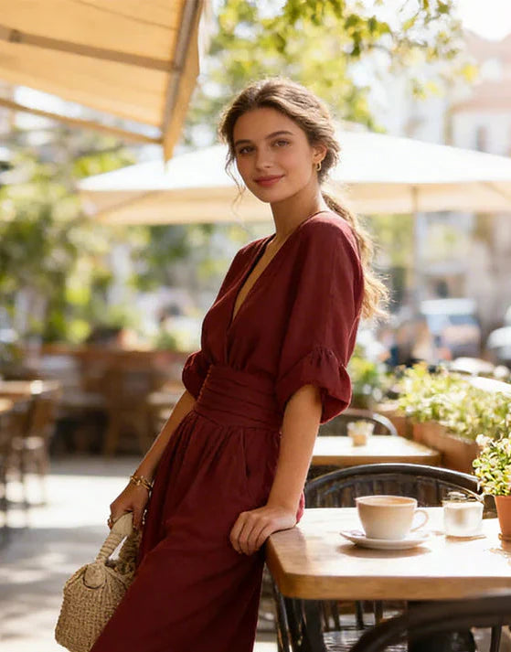 Franziska | Eleganter Overall mit V-Ausschnitt und weitem Bein