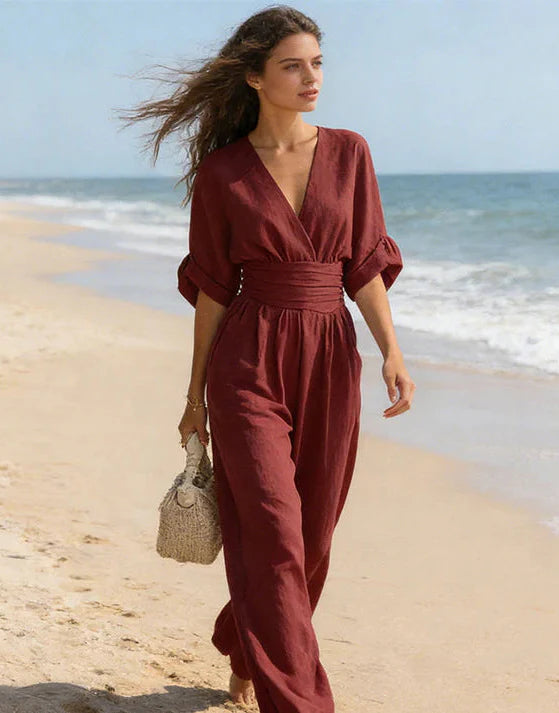 Franziska | Eleganter Overall mit V-Ausschnitt und weitem Bein